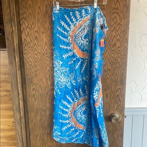 Blue and Orange Women's Tory Burch Madura Scarf or Swim Sarong - Picture 3 of 8